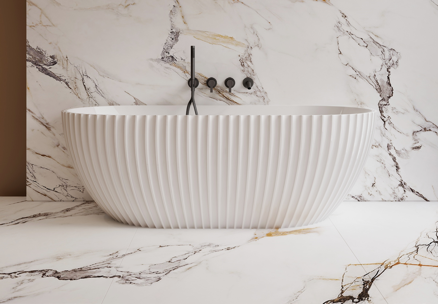 LAMONT | SHELL FLUTED OVAL BACK TO WALL BATHTUB