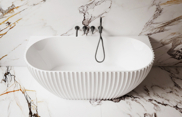 LAMONT | SHELL FLUTED OVAL BACK TO WALL BATHTUB