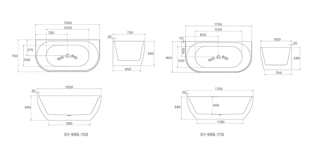 LAMONT | SHELL FLUTED OVAL BACK TO WALL BATHTUB