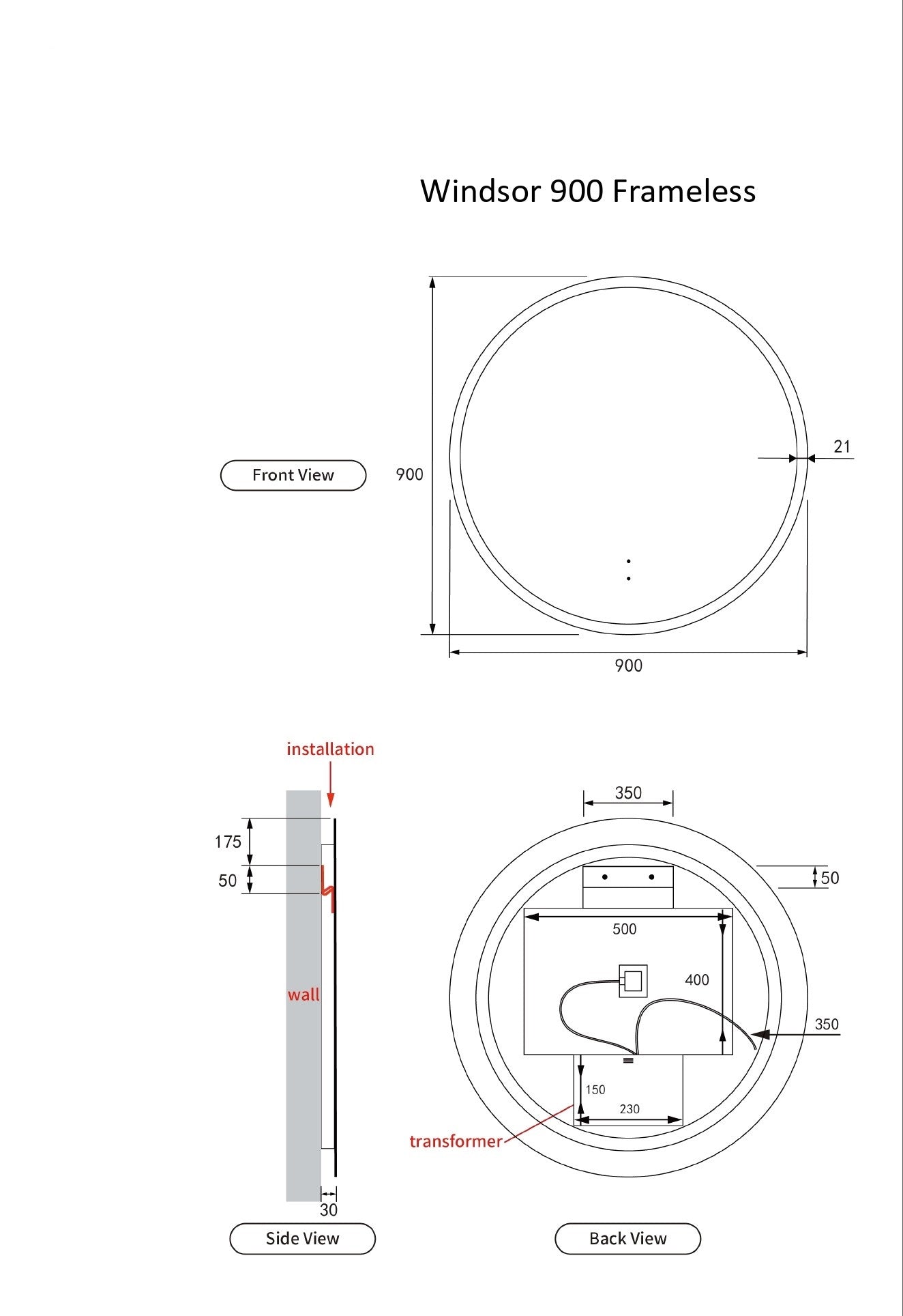 AULIC | ROUND WINDSOR LED MIRROR 900X900
