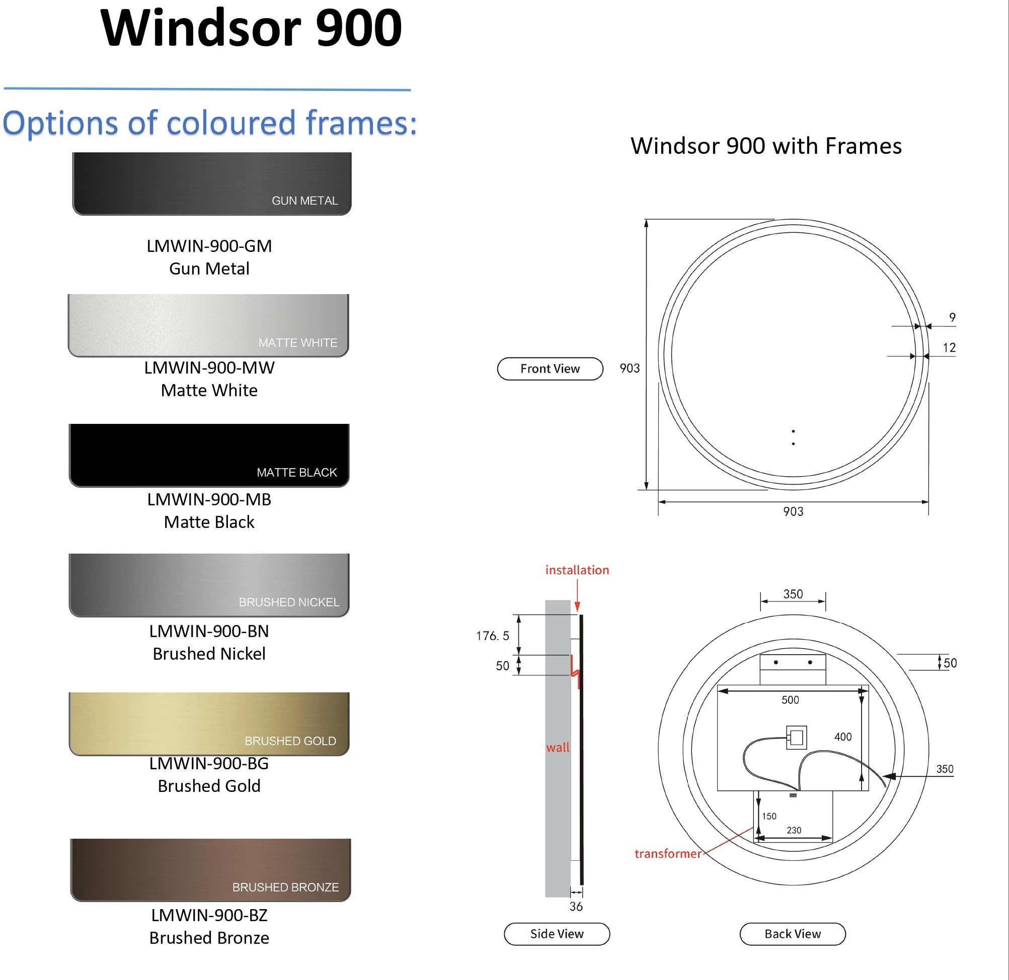 AULIC | ROUND WINDSOR LED MIRROR 900X900