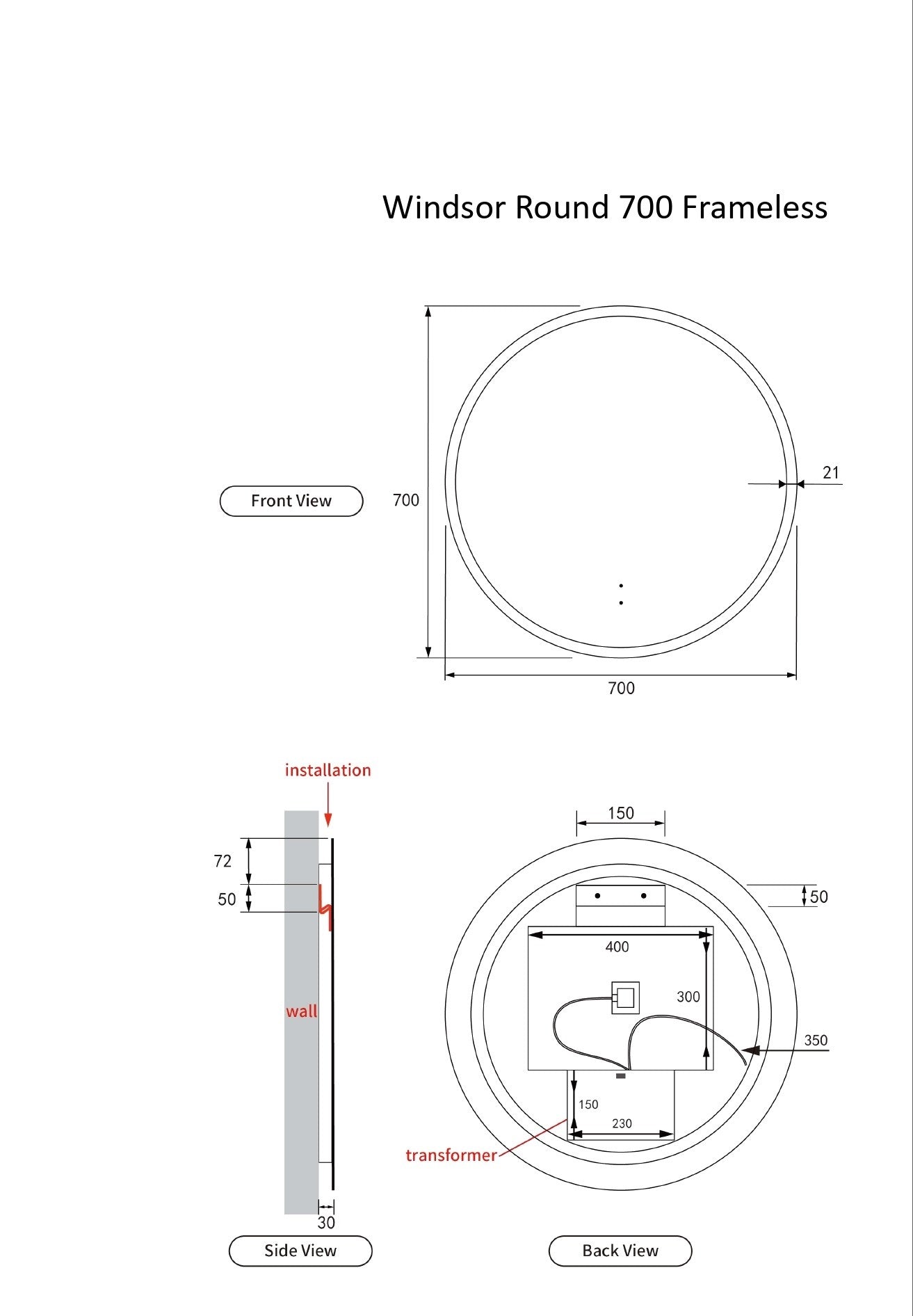 AULIC | ROUND WINDSOR LED MIRROR 700X700