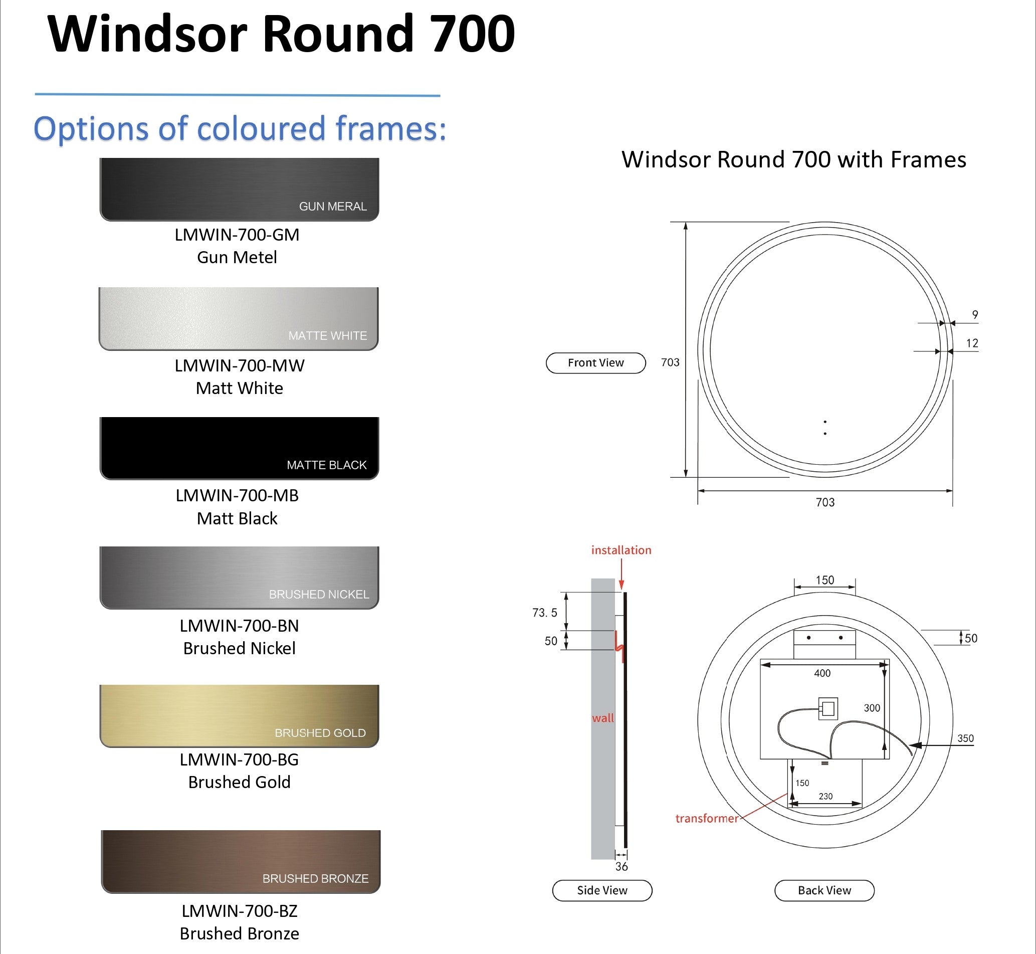 AULIC | ROUND WINDSOR LED MIRROR 700X700