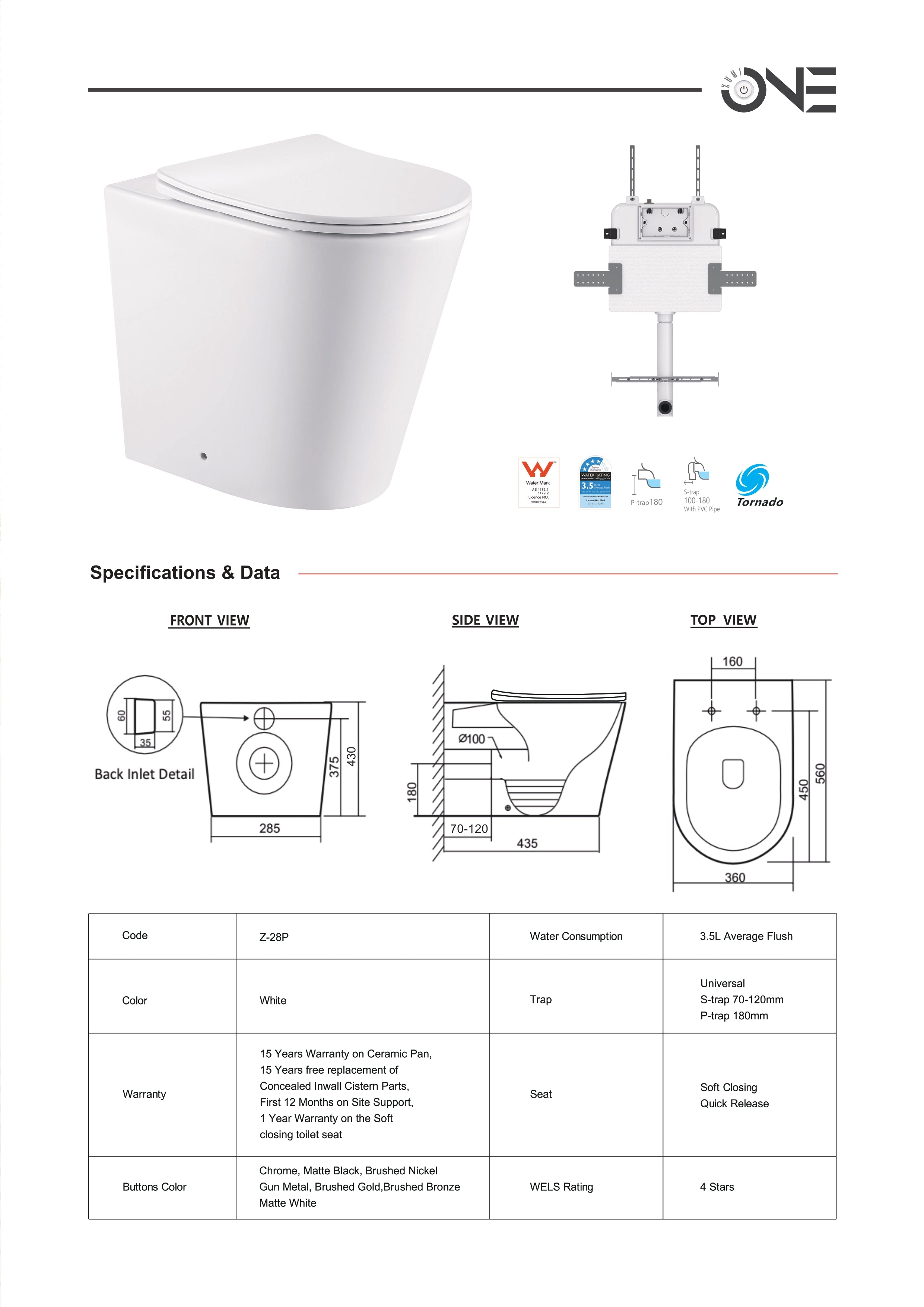 ZERO EXTRA HIGH FLOOR PAN | R&T CISTERN | ROUND SATIN CHROME | IN-WALL TOILET SUITE