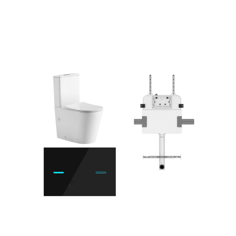 ZERO EXTRA HIGH FLOOR PAN | R&T CISTERN | GLASS SENSOR | BLACK | IN-WALL TOILET SUITE