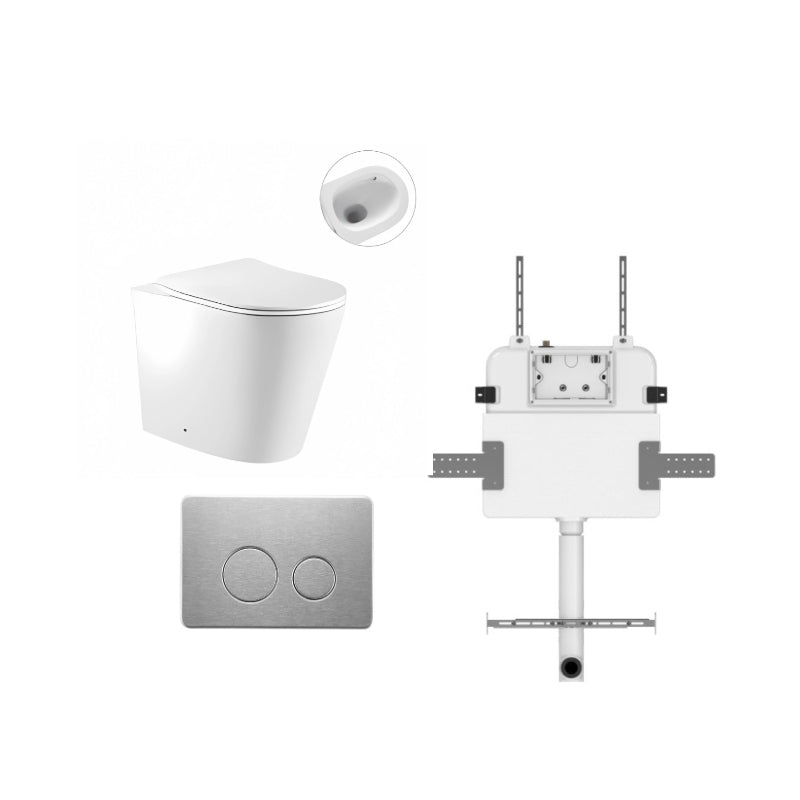 ZERO EXTRA HIGH FLOOR PAN | R&T CISTERN | ROUND BRUSHED NICKEL | IN-WALL TOILET SUITE