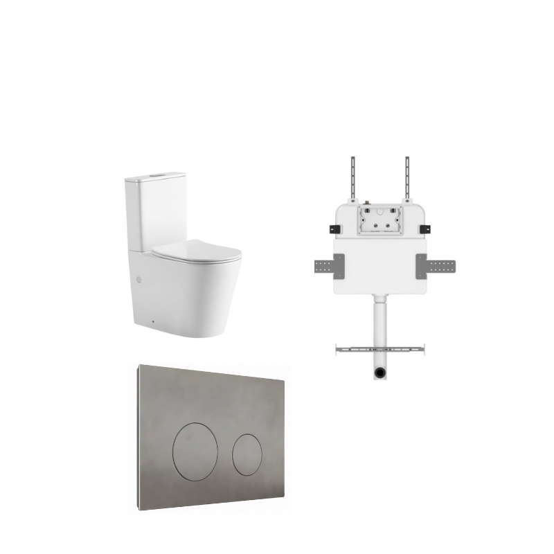 ZERO EXTRA HIGH FLOOR PAN | R&T CISTERN | ROUND PORCELAIN | MABLE GREY | IN-WALL TOILET SUITE