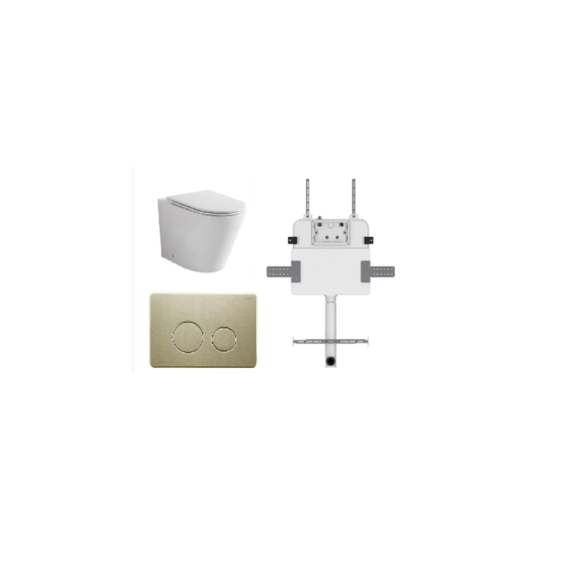 JAVA FLOOR PAN | R&T CISTERN | ROUND BRUSHED GOLD | IN-WALL TOILET SUITE