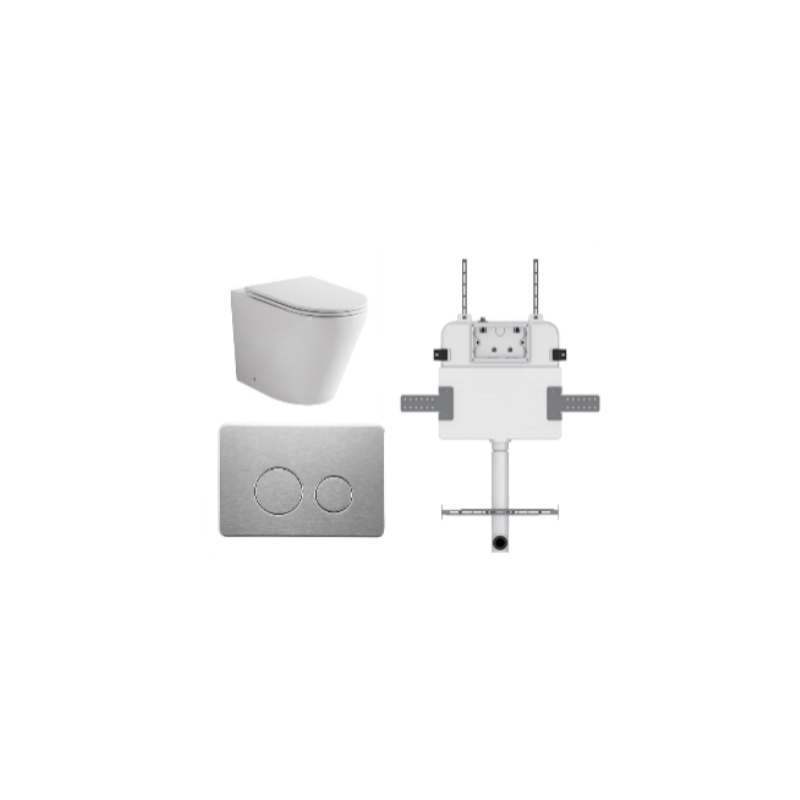 JAVA FLOOR PAN | R&T CISTERN | ROUND BRUSHED NICKEL | IN-WALL TOILET SUITE