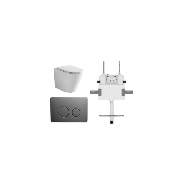 JAVA FLOOR PAN | R&T CISTERN | ROUND GUN METAL | IN-WALL TOILET SUITE