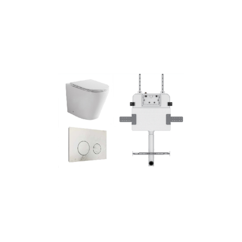 JAVA FLOOR PAN | R&T CISTERN | ROUND PORCELAIN | CALACATTA | IN-WALL TOILET SUITE