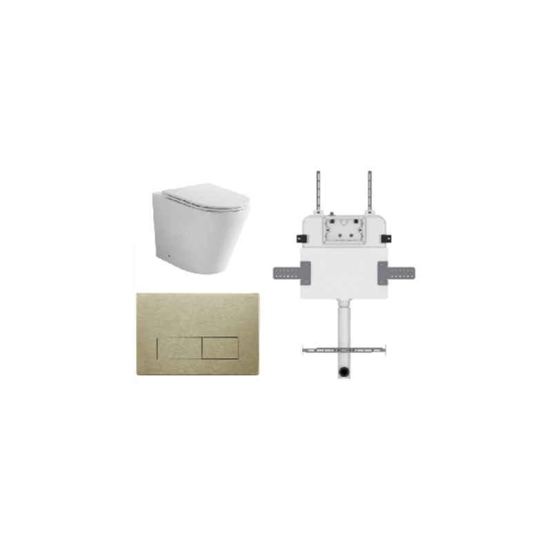 JAVA FLOOR PAN | R&T CISTERN | SQUARE BRUSHED GOLD | IN-WALL TOILET SUITE