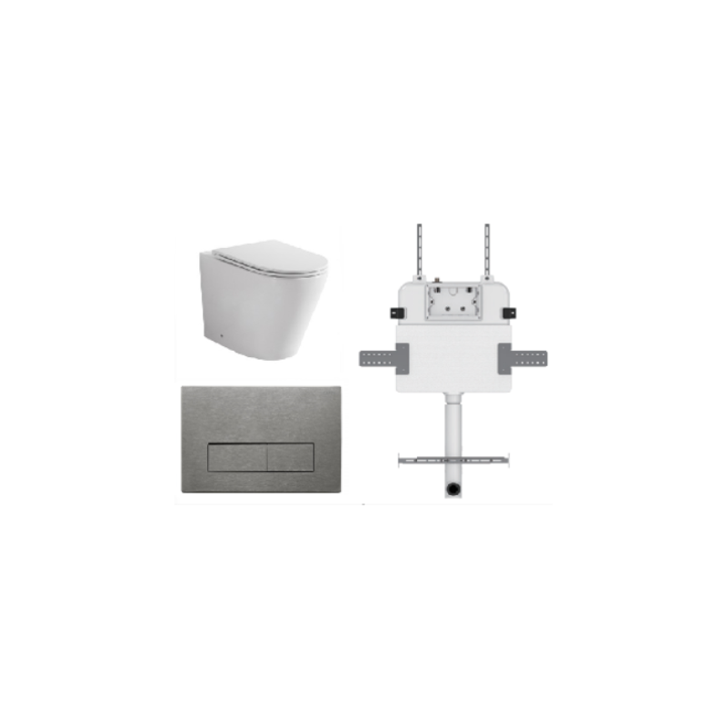 JAVA FLOOR PAN | R&T CISTERN | SQUARE BRUSHED NICKEL | IN-WALL TOILET SUITE