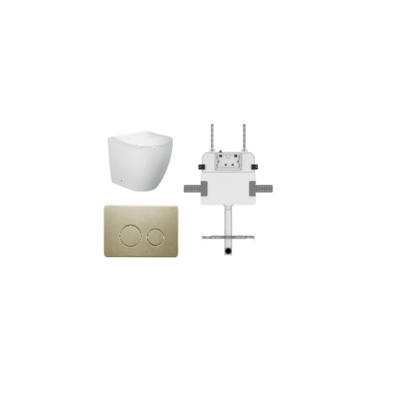 VENUS FLOOR PAN | R&T CISTERN | ROUND BRUSHED GOLD | IN-WALL TOILET SUITE