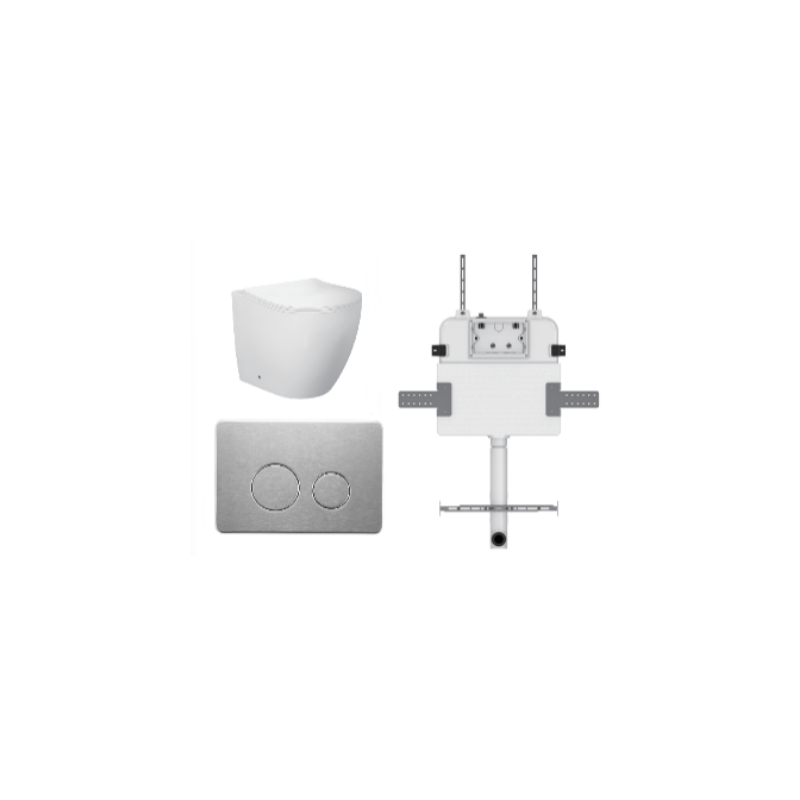 VENUS FLOOR PAN | R&T CISTERN | ROUND BRUSHED NICKEL | IN-WALL TOILET SUITE