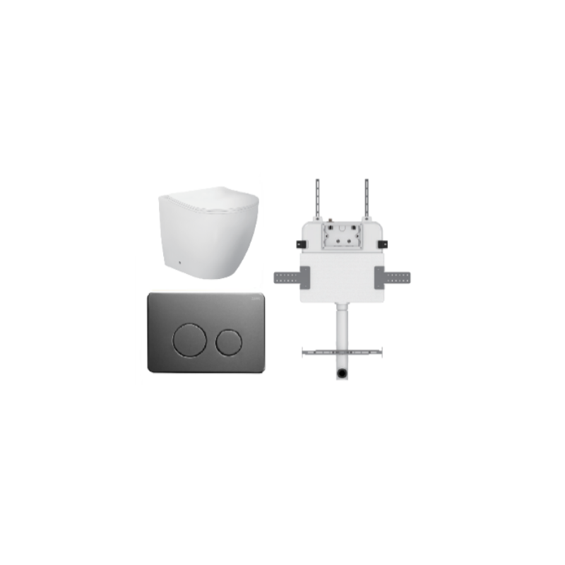 VENUS FLOOR PAN | R&T CISTERN | ROUND GUN METAL | IN-WALL TOILET SUITE