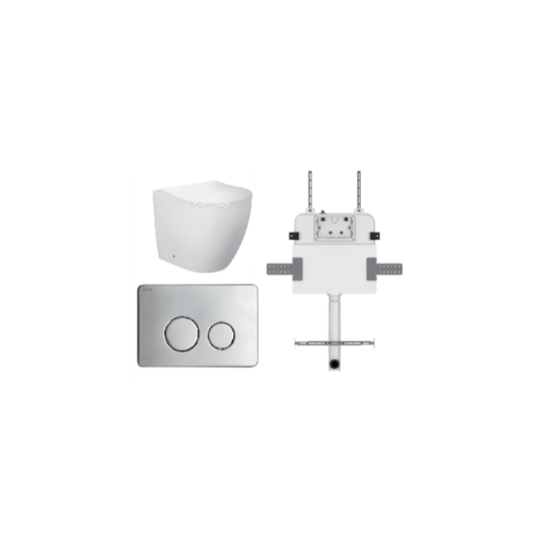 VENUS FLOOR PAN | R&T CISTERN | ROUND SATIN CHROME | IN-WALL TOILET SUITE
