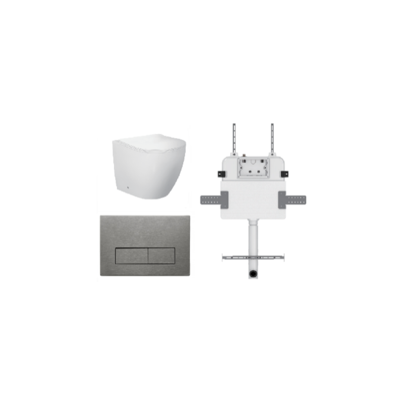 VENUS FLOOR PAN | R&T CISTERN | SQUARE BRUSHED NICKEL | IN-WALL TOILET SUITE