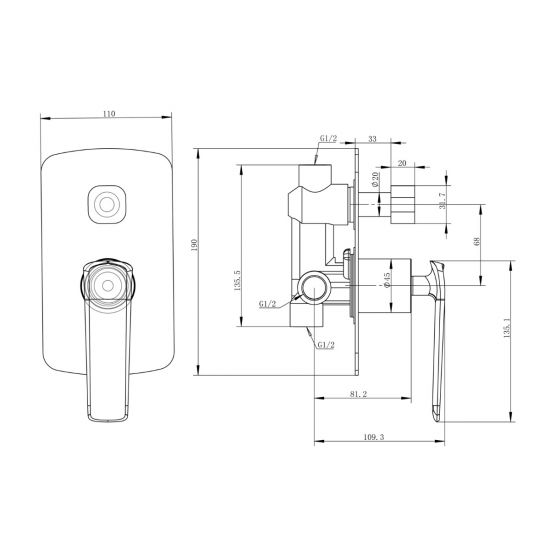ESPERIA | SHOWER MIXER WITH DIVERTER | MATT BLACK & CHROME