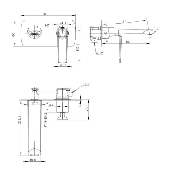 ESPERIA | WALL MIXER WITH SPOUT | MATT BLACK & CHROME