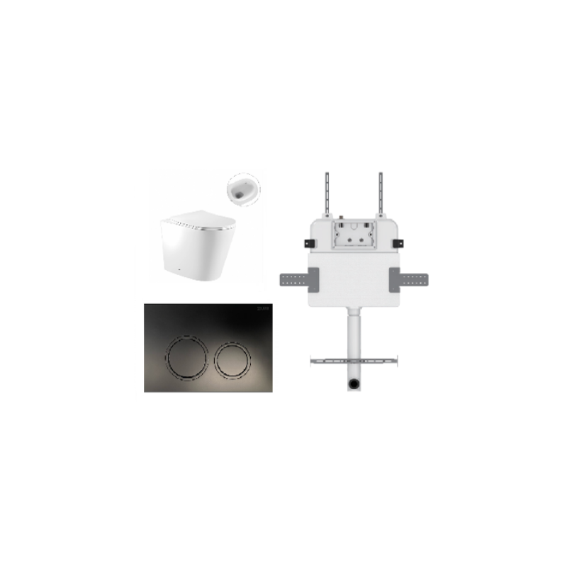 ZERO EXTRA HIGH FLOOR PAN | R&T CISTERN | ROUND BLACK | IN-WALL TOILET SUITE