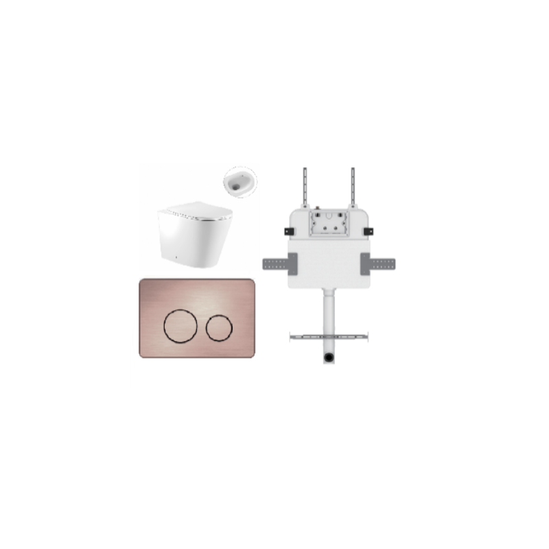 ZERO EXTRA HIGH FLOOR PAN | R&T CISTERN | ROUND BRUSHED BRONZE | IN-WALL TOILET SUITE