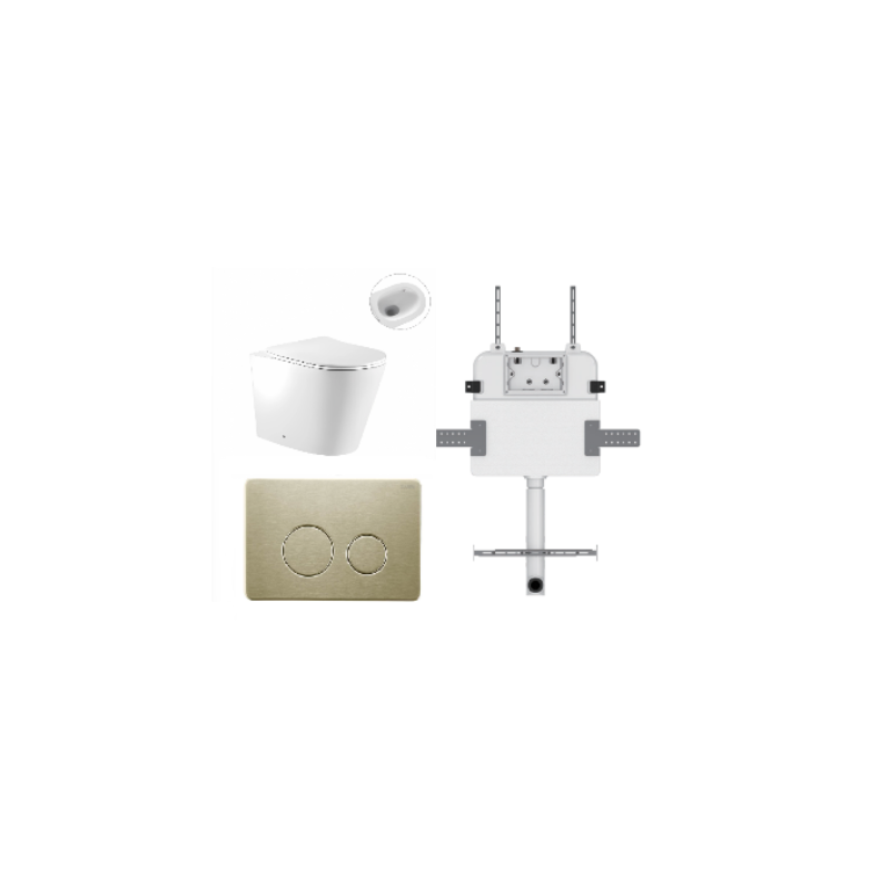 ZERO EXTRA HIGH FLOOR PAN | R&T CISTERN | ROUND BRUSHED GOLD | IN-WALL TOILET SUITE