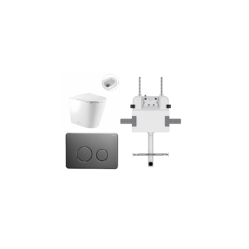 ZERO EXTRA HIGH FLOOR PAN | R&T CISTERN | ROUND GUN METAL | IN-WALL TOILET SUITE