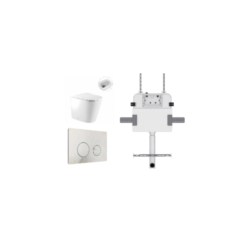 ZERO EXTRA HIGH FLOOR PAN | R&T CISTERN | ROUND PORCELAIN | CALACATTA | IN-WALL TOILET SUITE