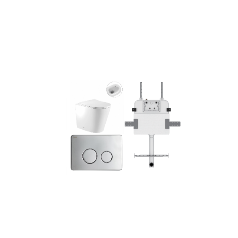 ZERO EXTRA HIGH FLOOR PAN | R&T CISTERN | ROUND SATIN CHROME | IN-WALL TOILET SUITE