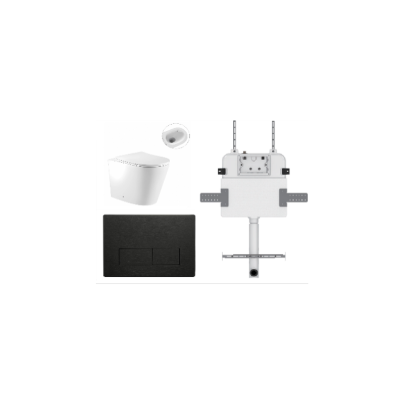 ZERO EXTRA HIGH FLOOR PAN | R&T CISTERN | SQUARE ABS MATT BLACK | IN-WALL TOILET SUITE