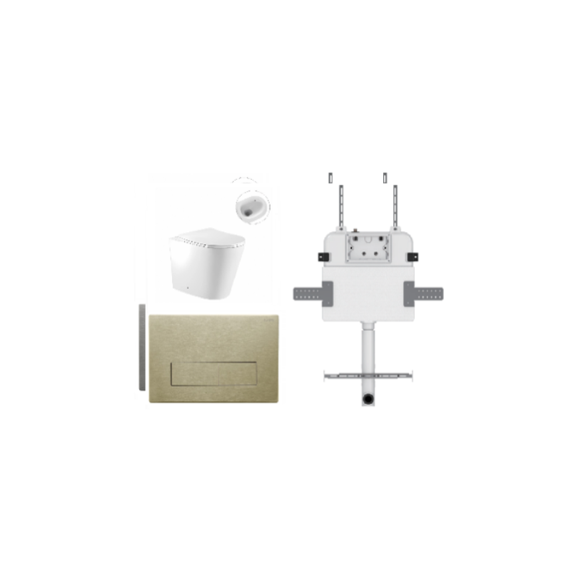 ZERO EXTRA HIGH FLOOR PAN | R&T CISTERN | SQUARE BRUSHED GOLD | IN-WALL TOILET SUITE