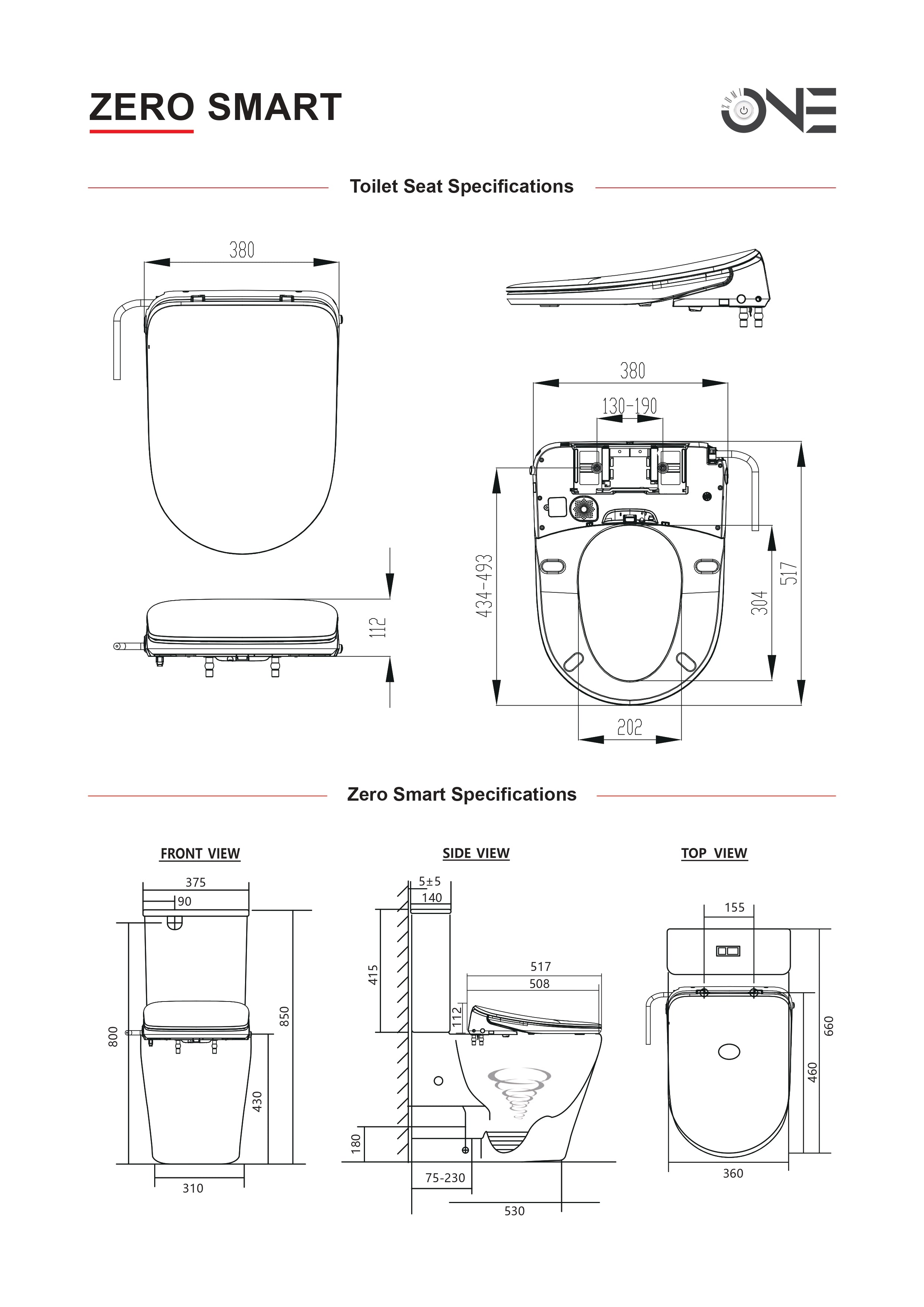 ZERO | BACK TO WALL | RIMLESS TOILET WITH SMART BIDET SEAT