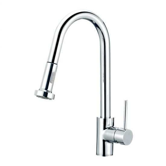 Round chrome pull-out kitchen sink mixer - stylish and functional addition for modern kitchens