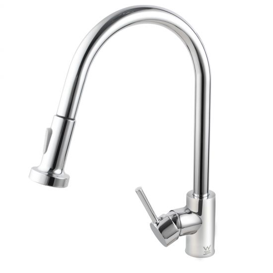 Round chrome pull-out kitchen sink mixer - stylish and functional addition for modern kitchens