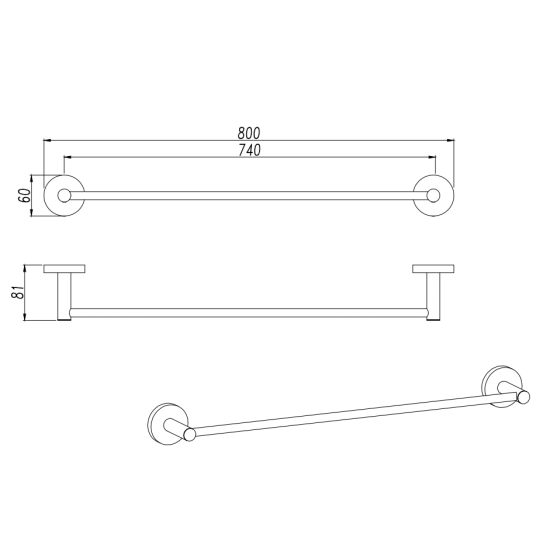 Lucid single towel rail 800mm: Sleek, durable design for modern bathrooms