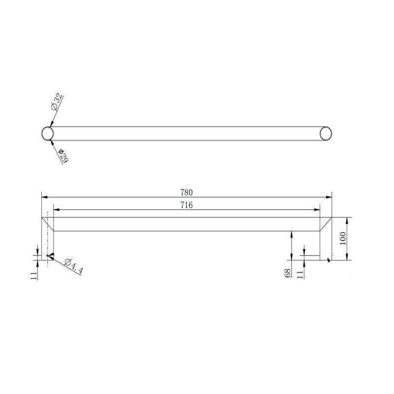 Round Horizontal Electric Heated Towel Rail in Brushed Nickel
