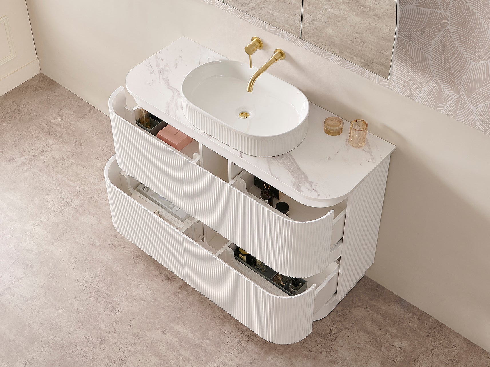 KINGSLEY 1500MM FREE STANDING VANITY | MATT WHITE | STONE TOP