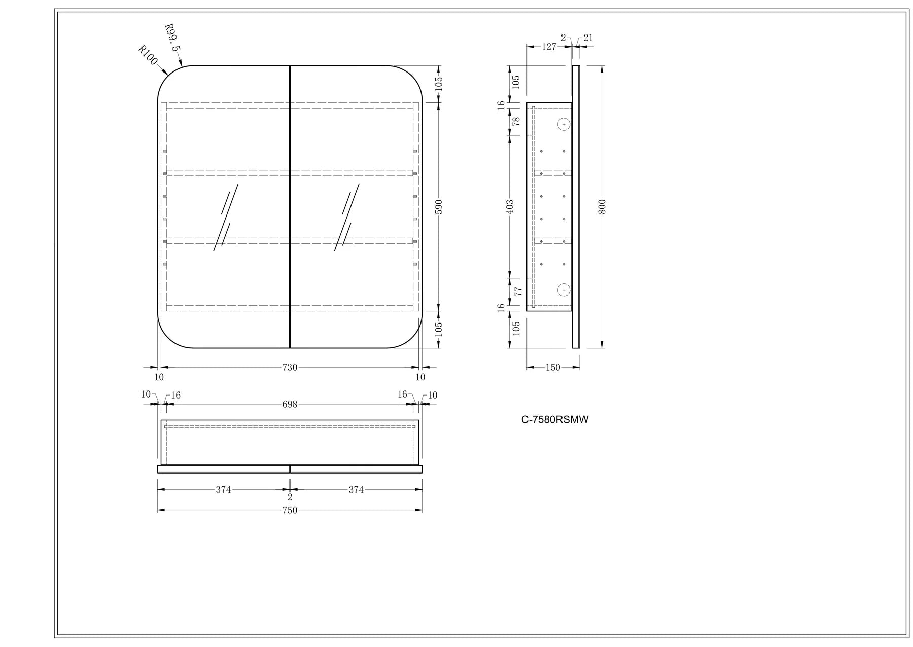 CARYSIL GRAND | SHAVING CABINET | MATT WHITE | 750X800