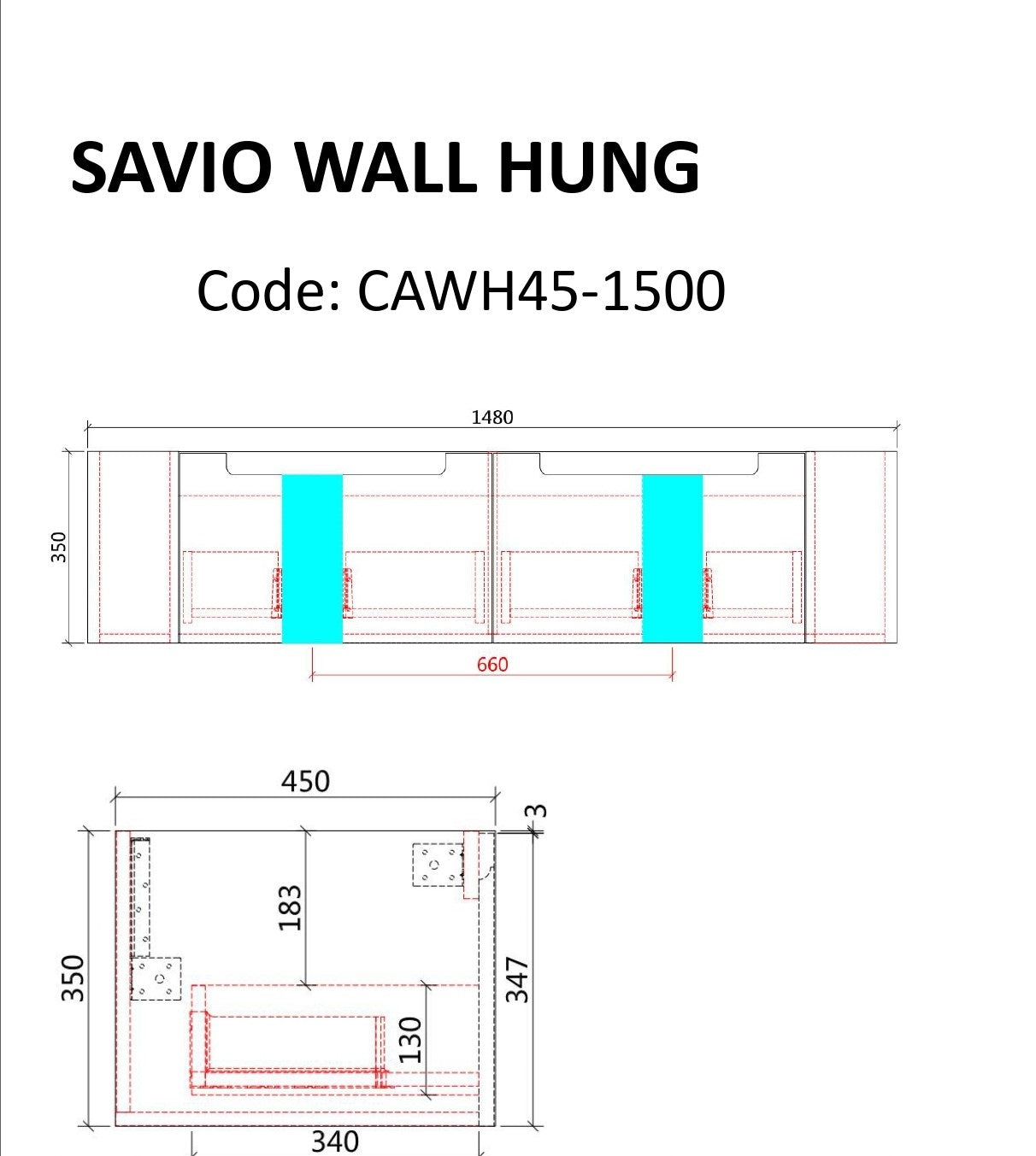 SAVIO | 1500MM WALL HUNG VANITY WITH STONE TOP