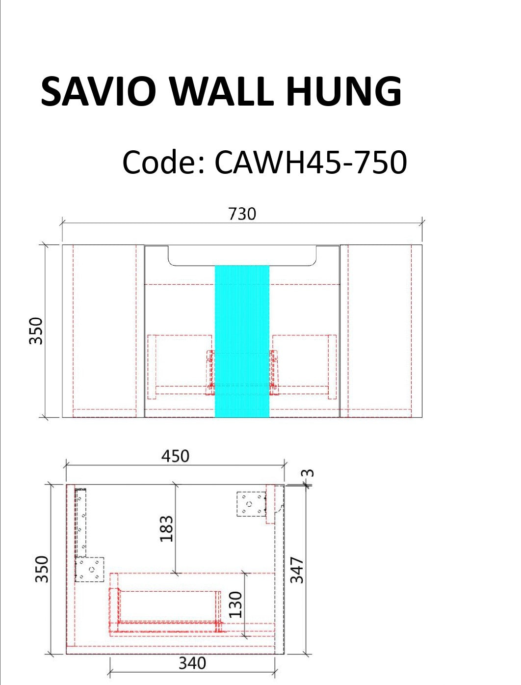 SAVIO | 750MM WALL HUNG VANITY WITH STONE TOP