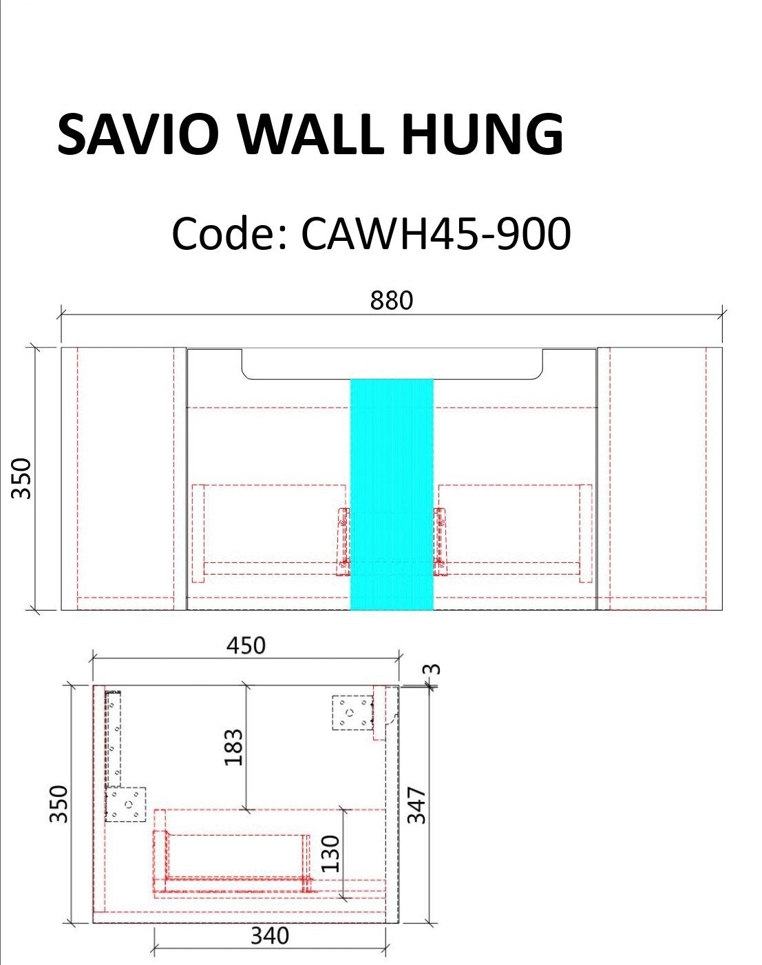 SAVIO | 900MM WALL HUNG VANITY WITH STONE TOP