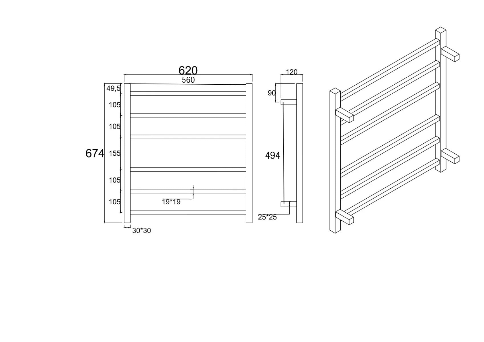 ELECTRIC HEATED TOWEL RAIL | 6 BARS | CHROME
