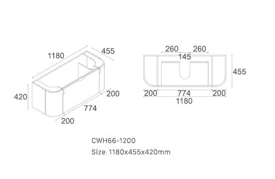 PLATEAU 1200MM WALL HUNG VANITY | STONE TOP