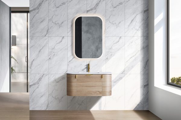 Floating timber vanity Melbourne bathroom