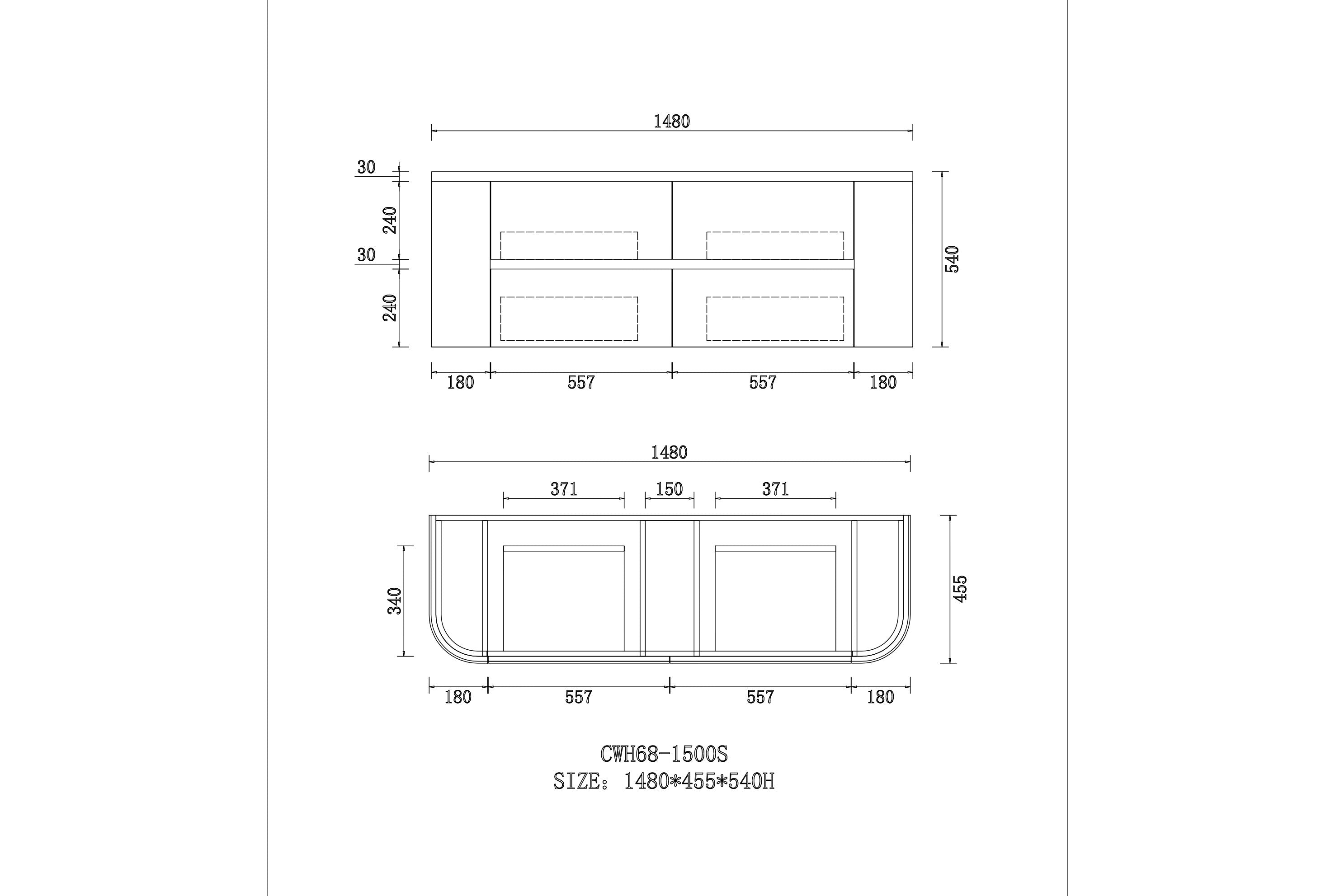BRISTOL 1500MM WALL HUNG VANITY | STONE TOP