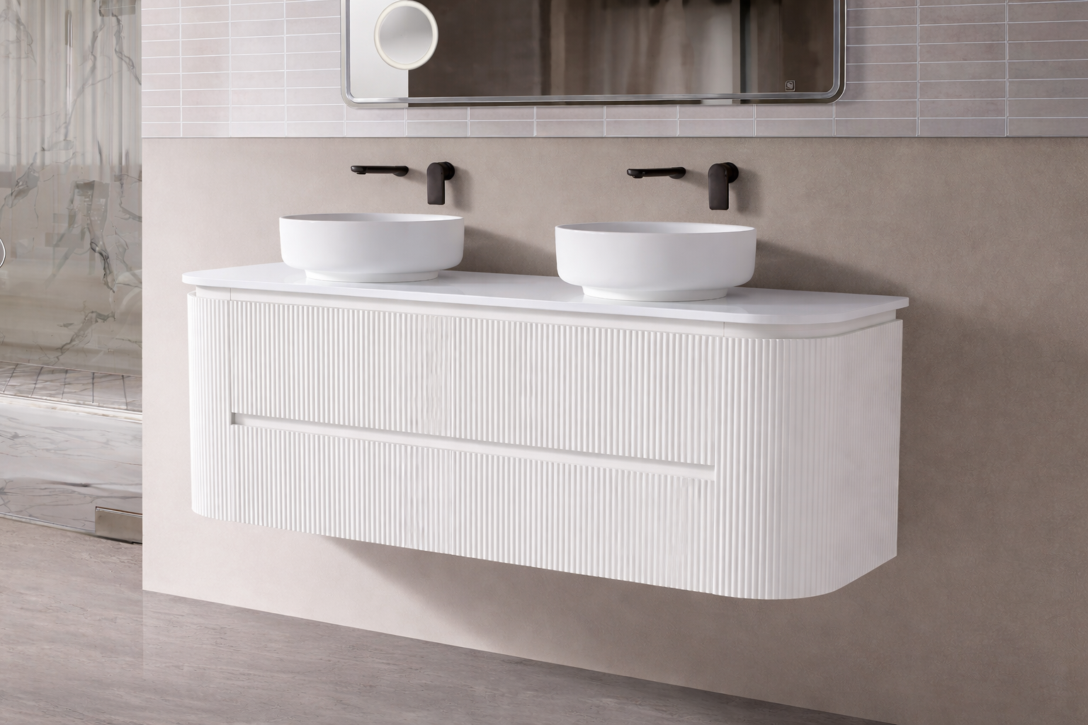 Floating timber vanity Melbourne bathroom