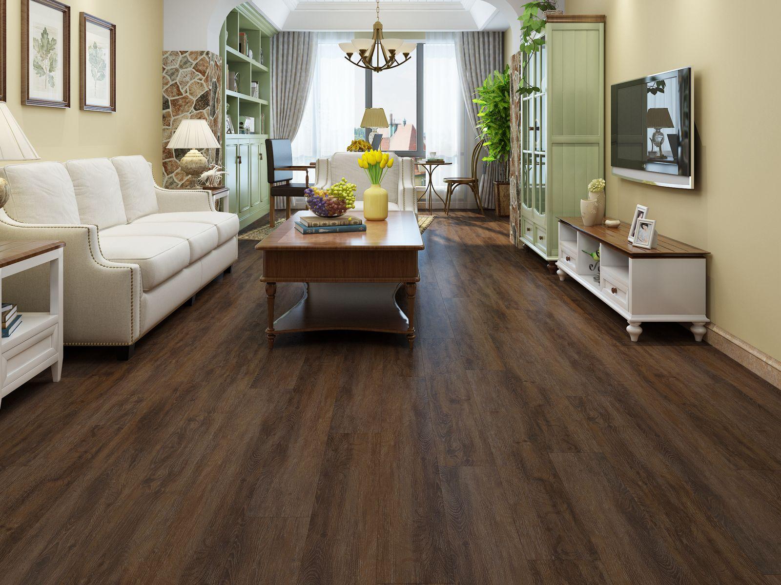 Waterproof hybrid flooring timber look. Hybrid flooring close-up wear layer