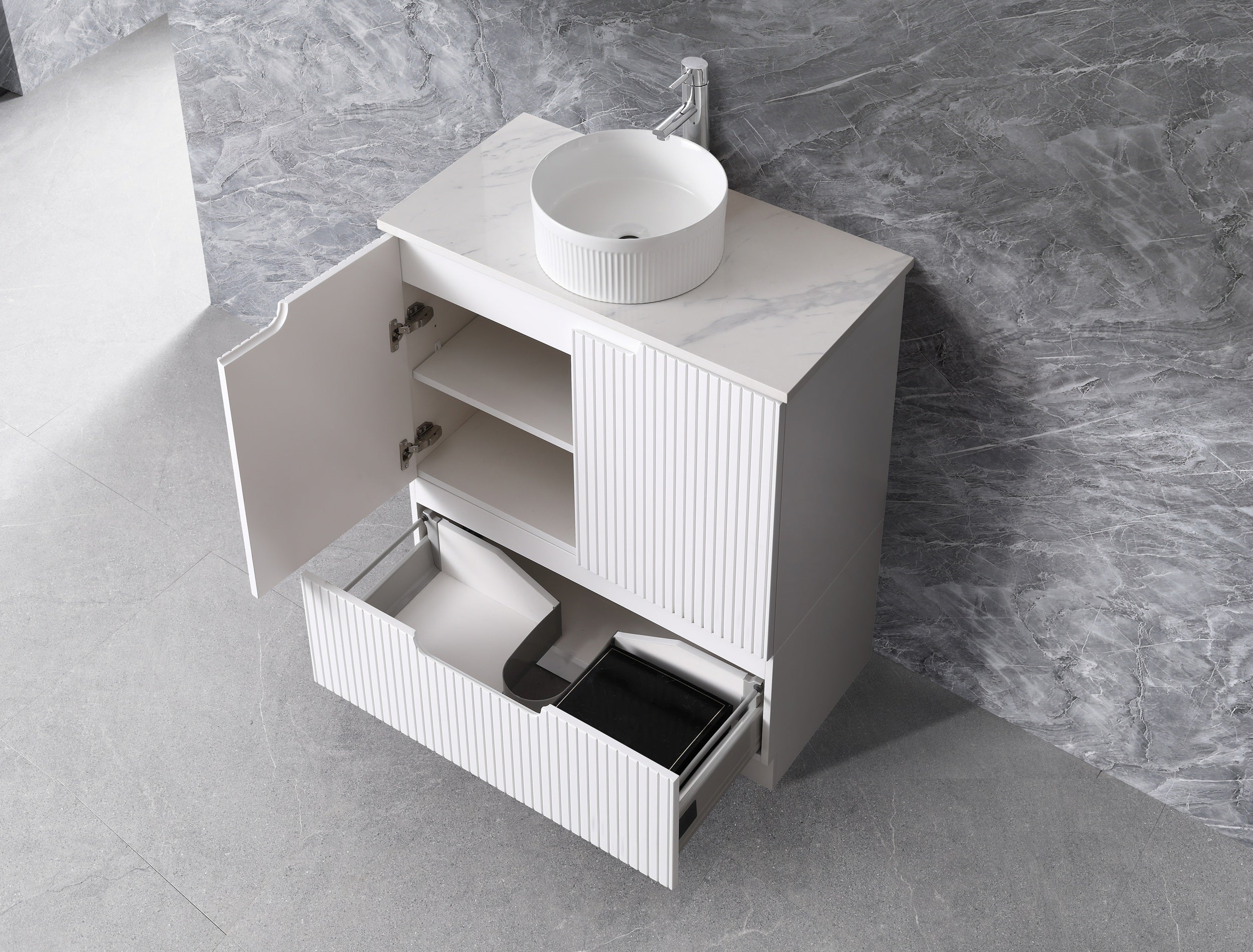 DUPLEX 750MM FREESTANDING VANITY | MATT WHITE | STONE TOP