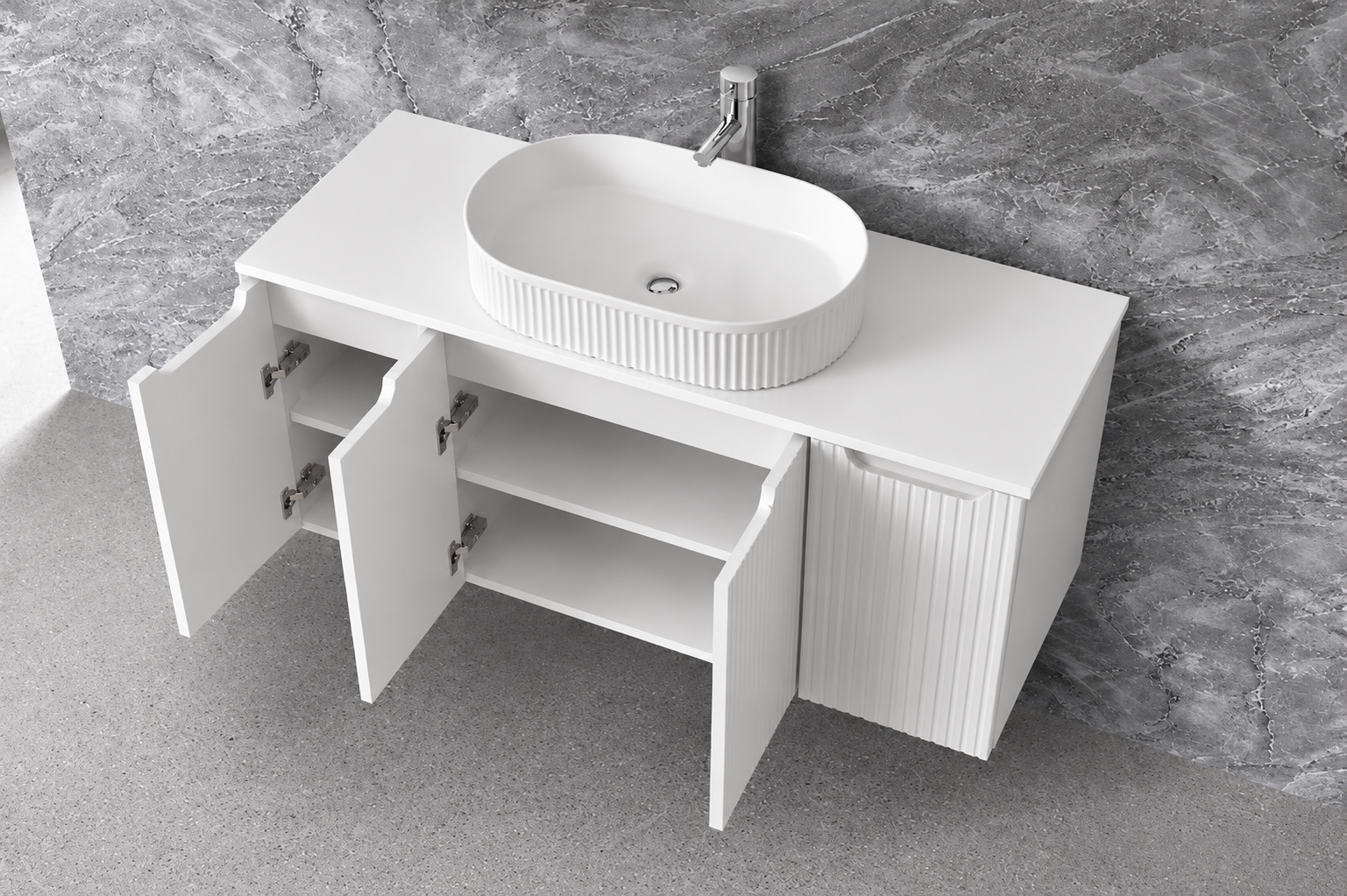 DUPLEX 1200MM WALL HUNG VANITY MATT WHITE | STONE TOP